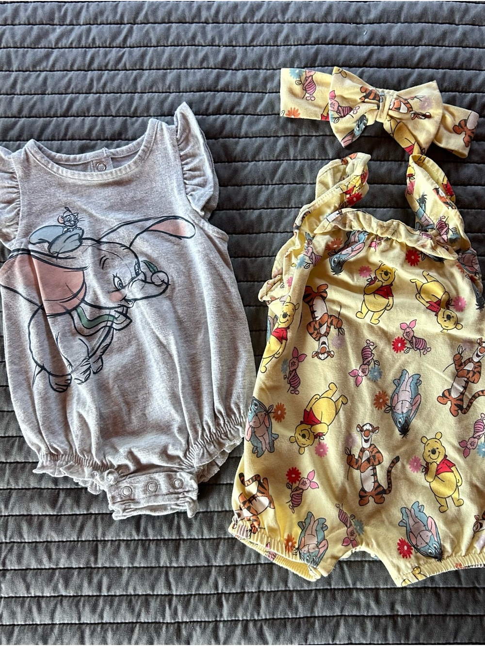 Disney Baby Dumbo Bubble Romper (6m) & Winnie the Pooh Print Romper (6/9m)
